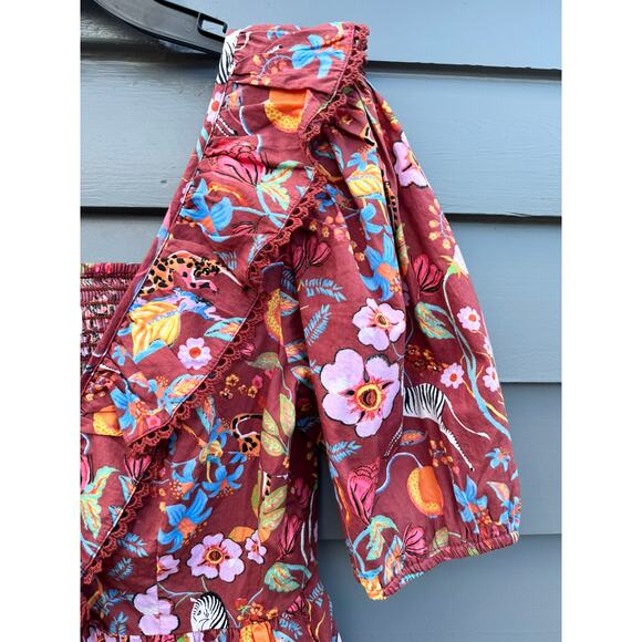 NWT ANTHROPOLOGIE MAEVE Ruffled Tie Front Blouse Safari Print Small S - Picture 6 of 7